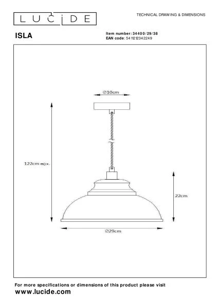 Lucide ISLA - Pendant light - Ø 29 cm - 1xE14 - Cream - technical